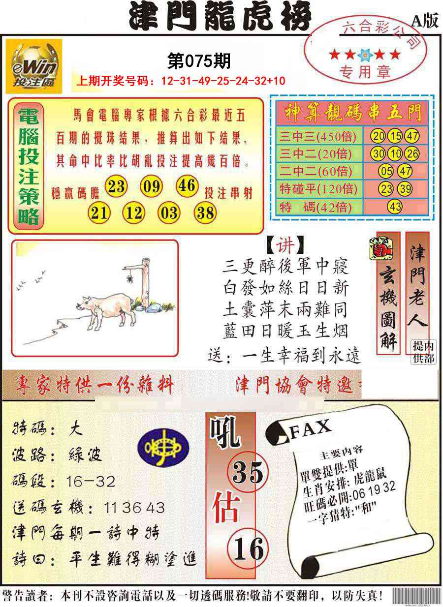 075期津门龙虎榜A[图]